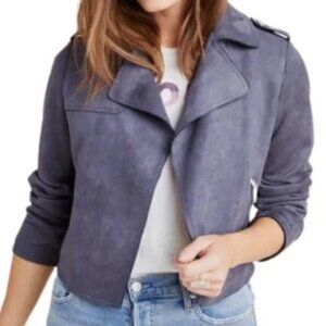 by Anthropologie Expressway Moto Cropped Jacket in Gray Faux Suede - Womens XS